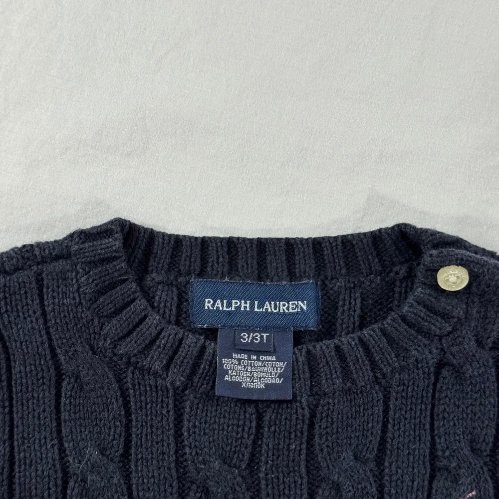 Ralph Lauren Boy's‎ Size 3/3T Sweater Navy Blue Cable Knit Shoulder Buttons